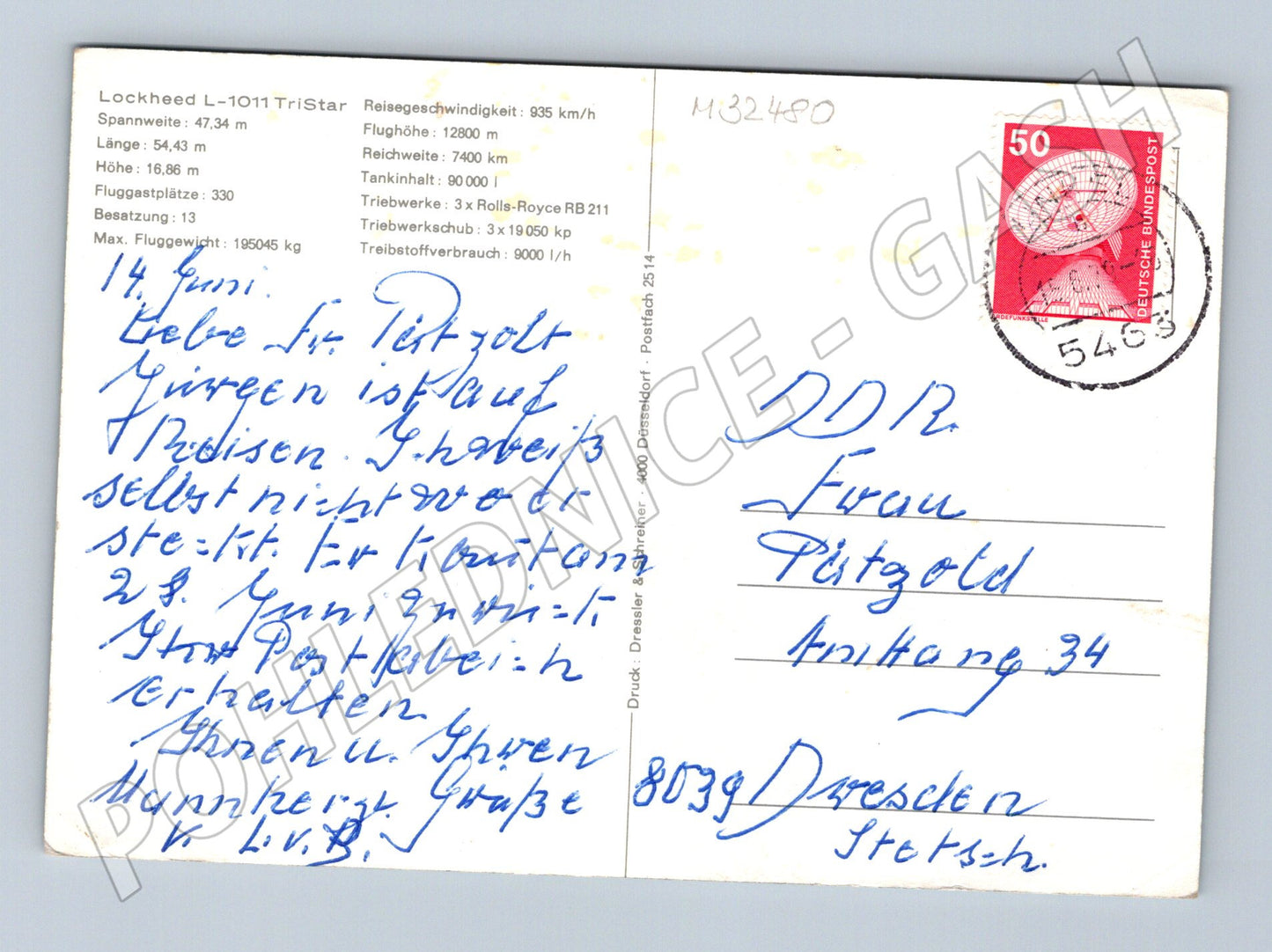 Pohlednice Německo LTU TriStar letadlo (M32480)