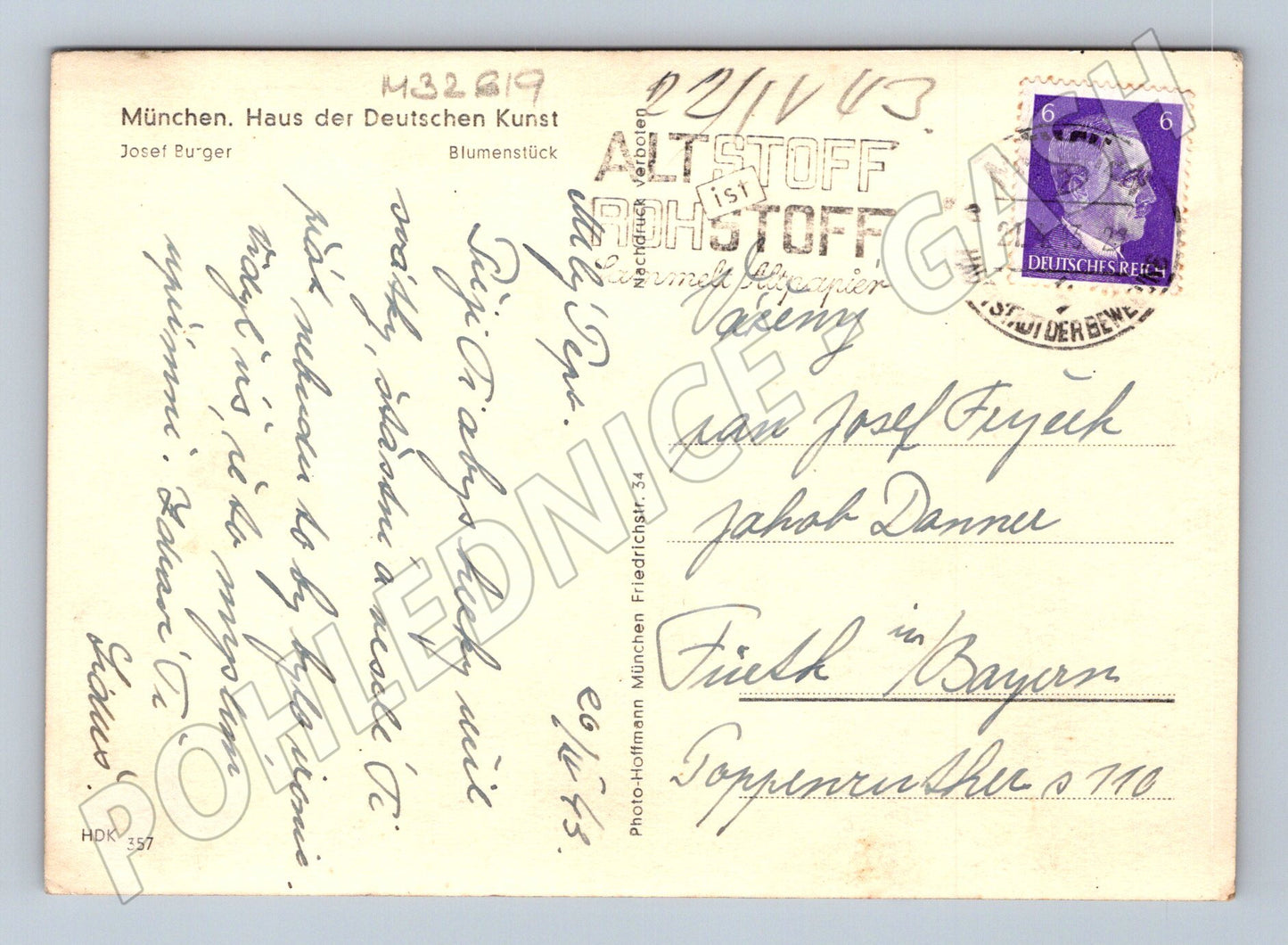 Pohlednice Německo München Blumenstück 1943 (M32619)