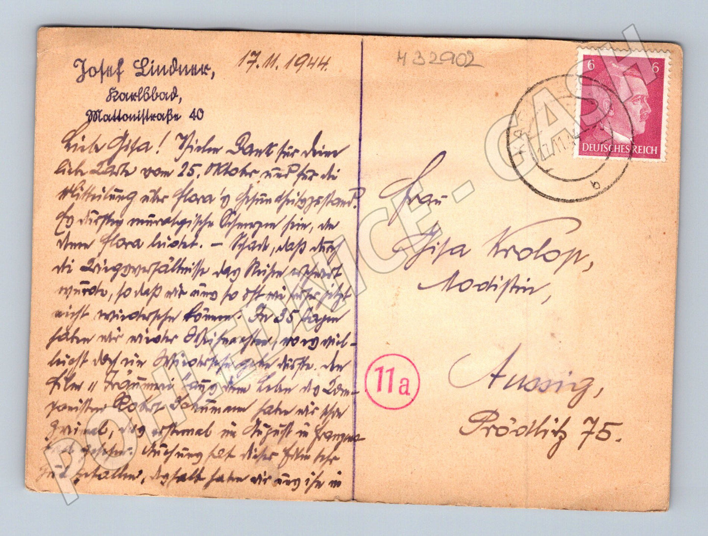 Pohlednice Ústí n.L. Veitsberg dívka Liesl 1944 (M32902)