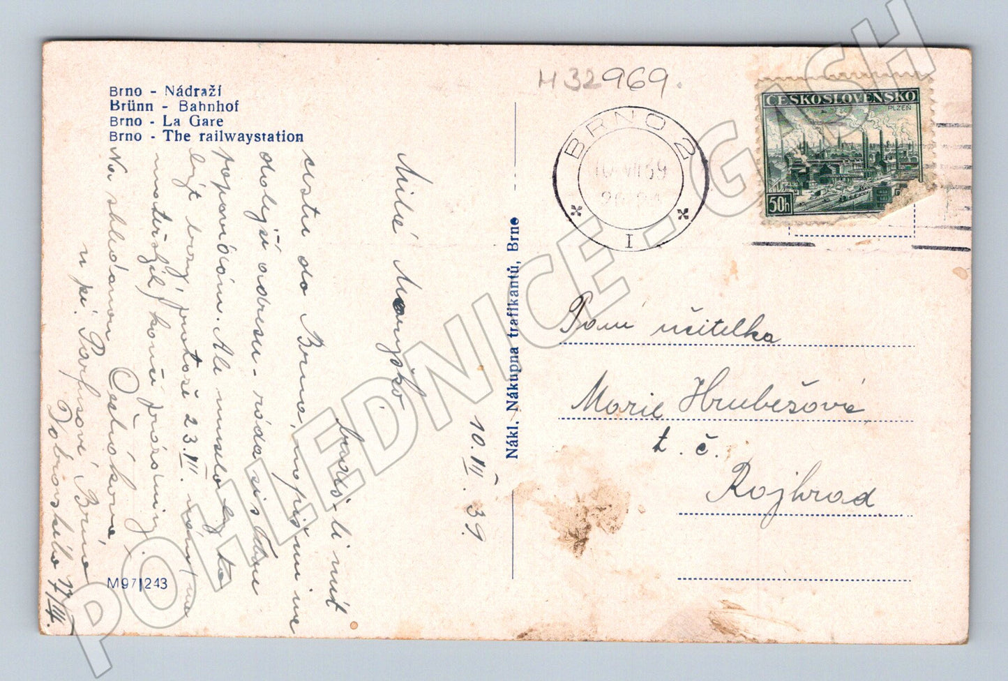 Pohlednice Brno Nádraží 1934 (M32969)