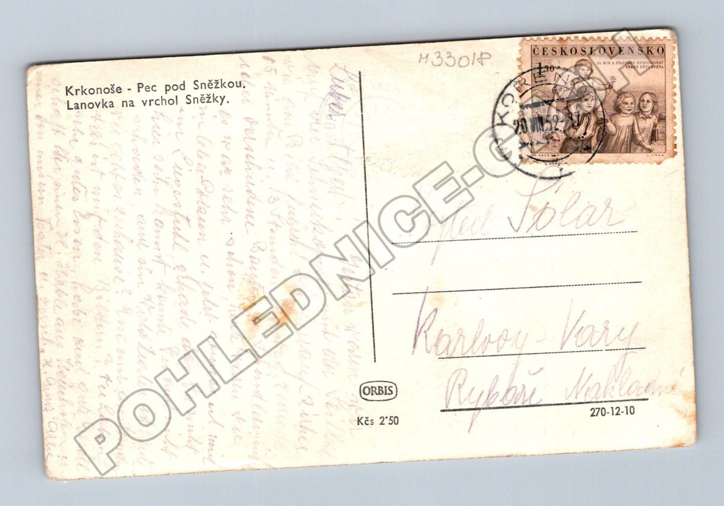 Pohlednice Pec pod Sněžkou lanovka Sněžka 1952 (M33018)