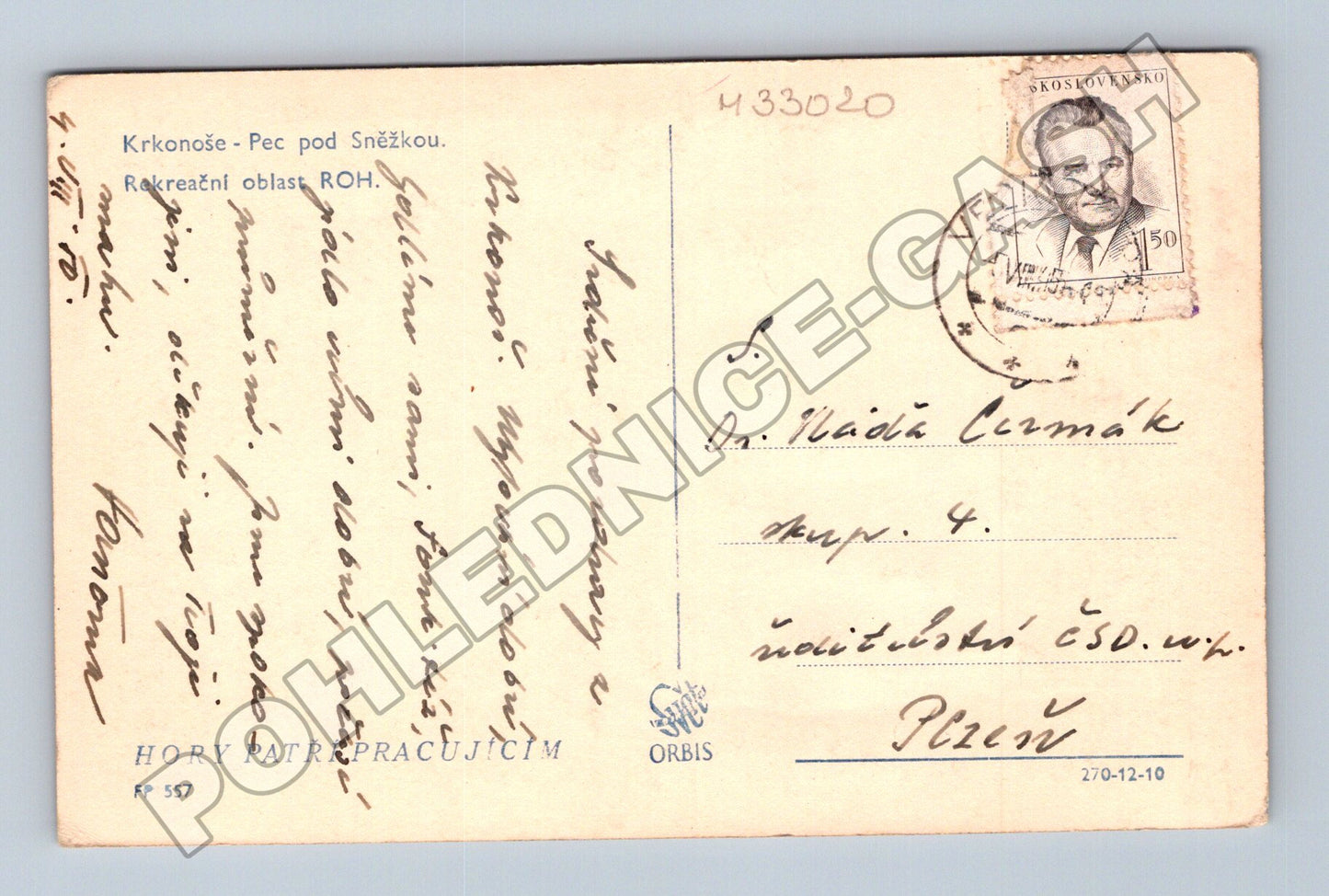 Pohlednice Krkonoše Pec pod Sněžkou horské chalupy 1950 (M33020)