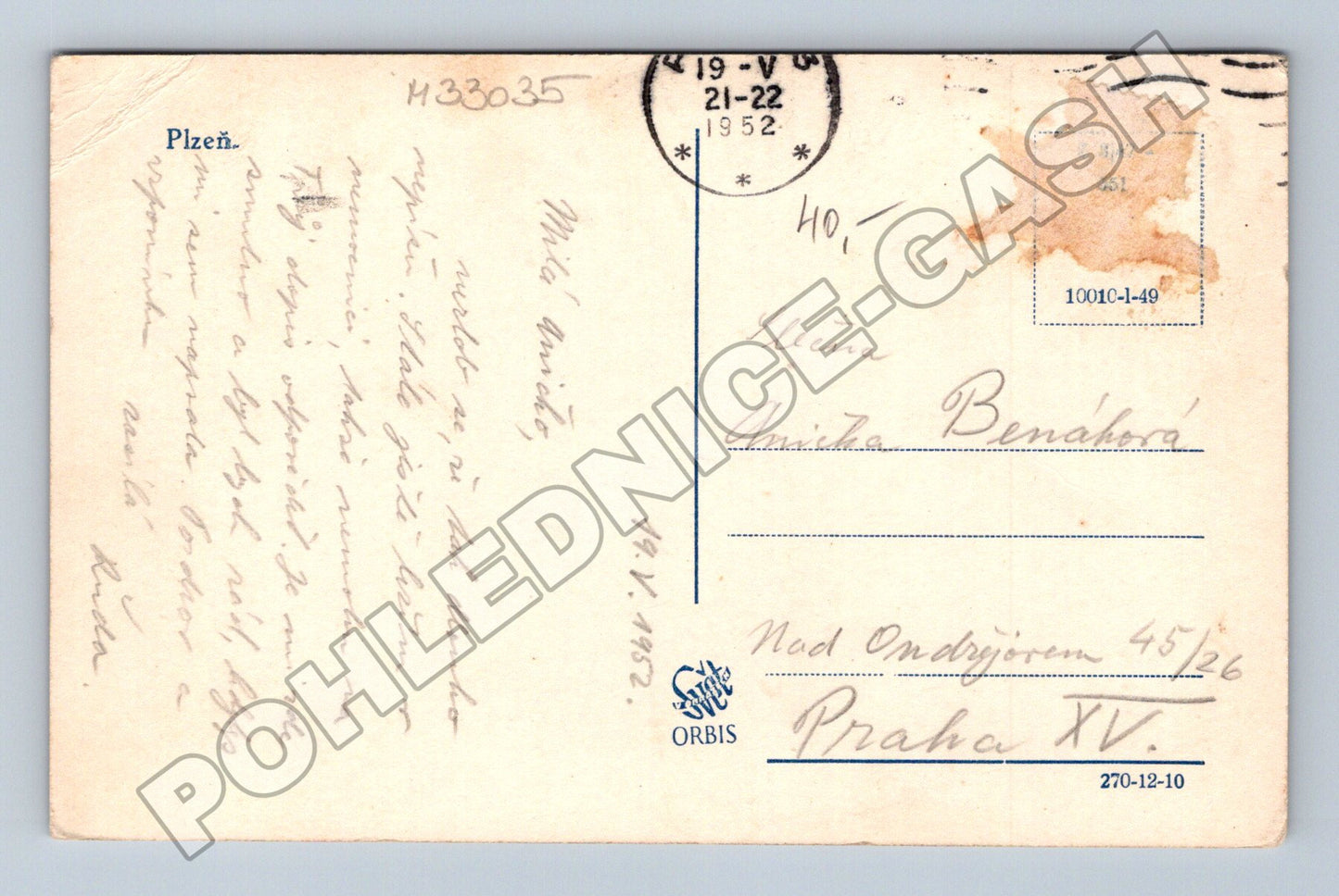 Pohlednice Plzeň městský pohled 1952 (M33035)