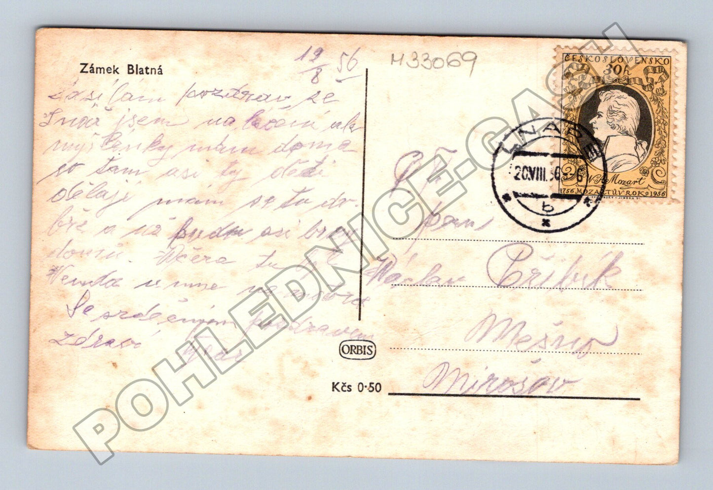 Pohlednice Blatná Zámek 1946 (M33069)