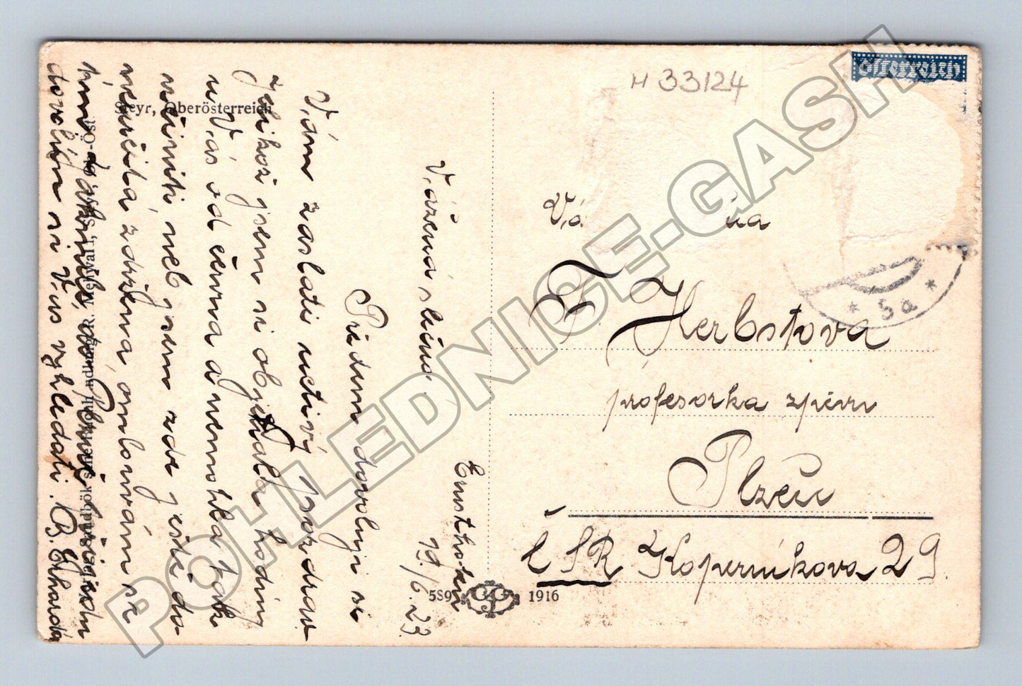 Pohlednice Rakousko město s řekou a mostem 1916 (M33124)