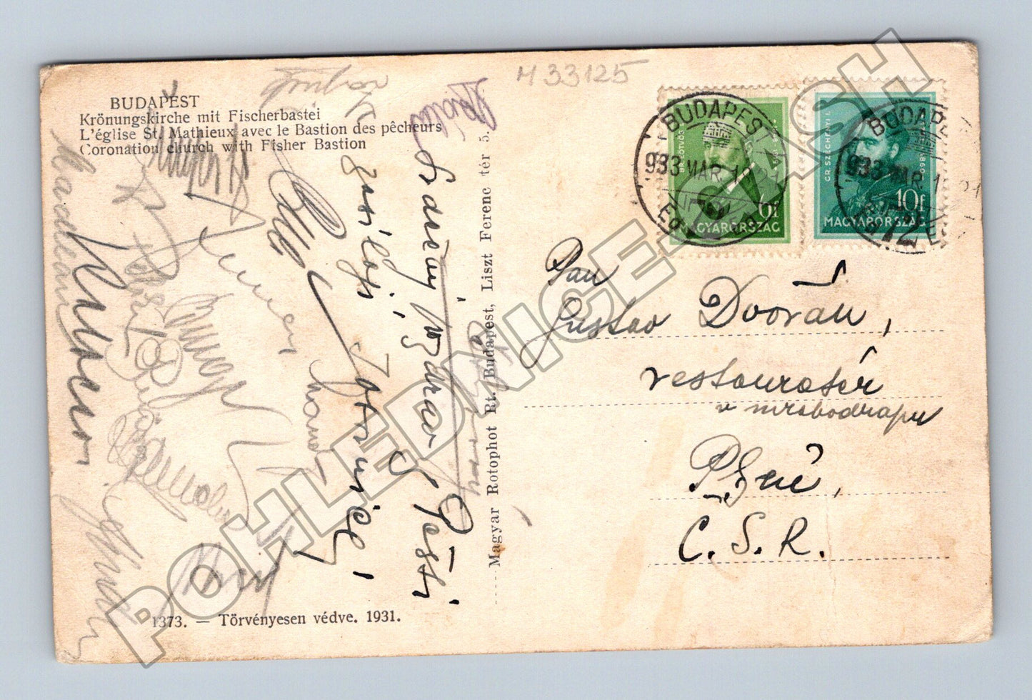 Maďarsko Budapest Matyášův chrám Rybářská bašta 1933 (M33125)