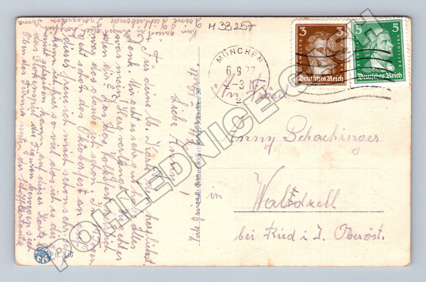 Pohlednice Německo Mnichov Nová radnice detail věže 1937 (M33257)