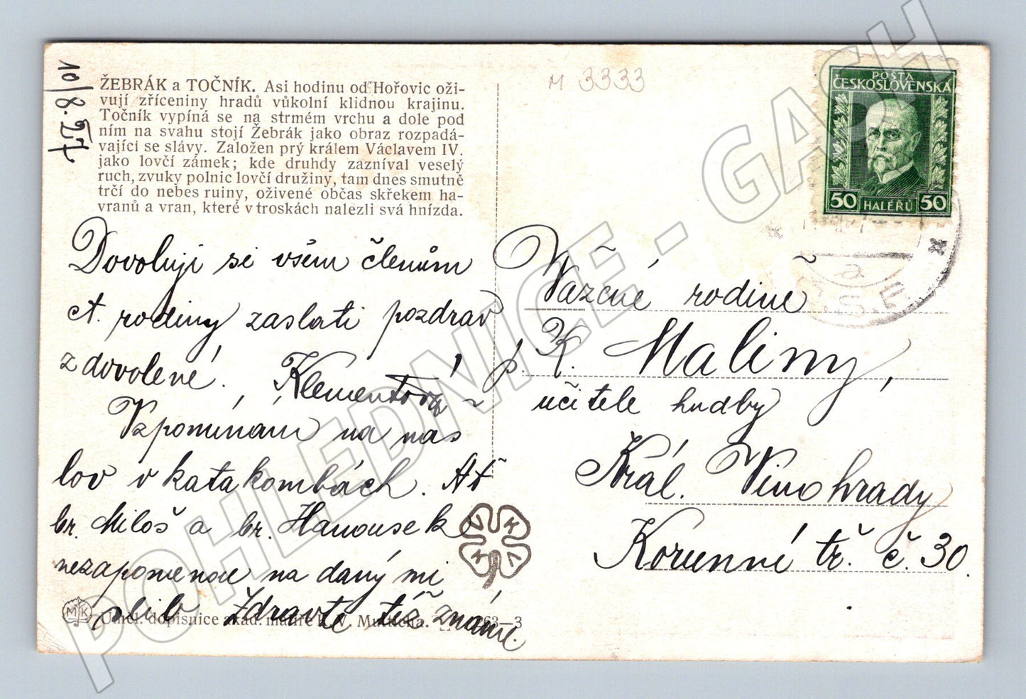 Pohlednice Žebrák a Točník historické hrady (M3333)