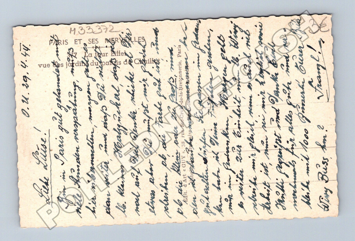 Pohlednice Francie Eiffelova věž 1944 (M33372)