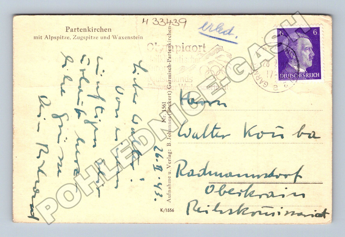 Pohlednice Německo Partenkirchen s Alpami 1938 (M33439)