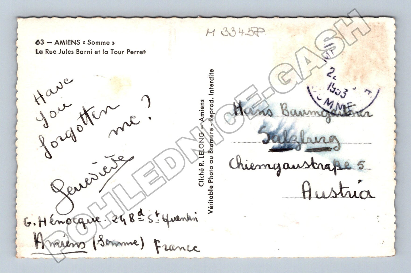 Pohlednice Francie Amiens ulice La Rue Jules Barni 1953 (M33458)