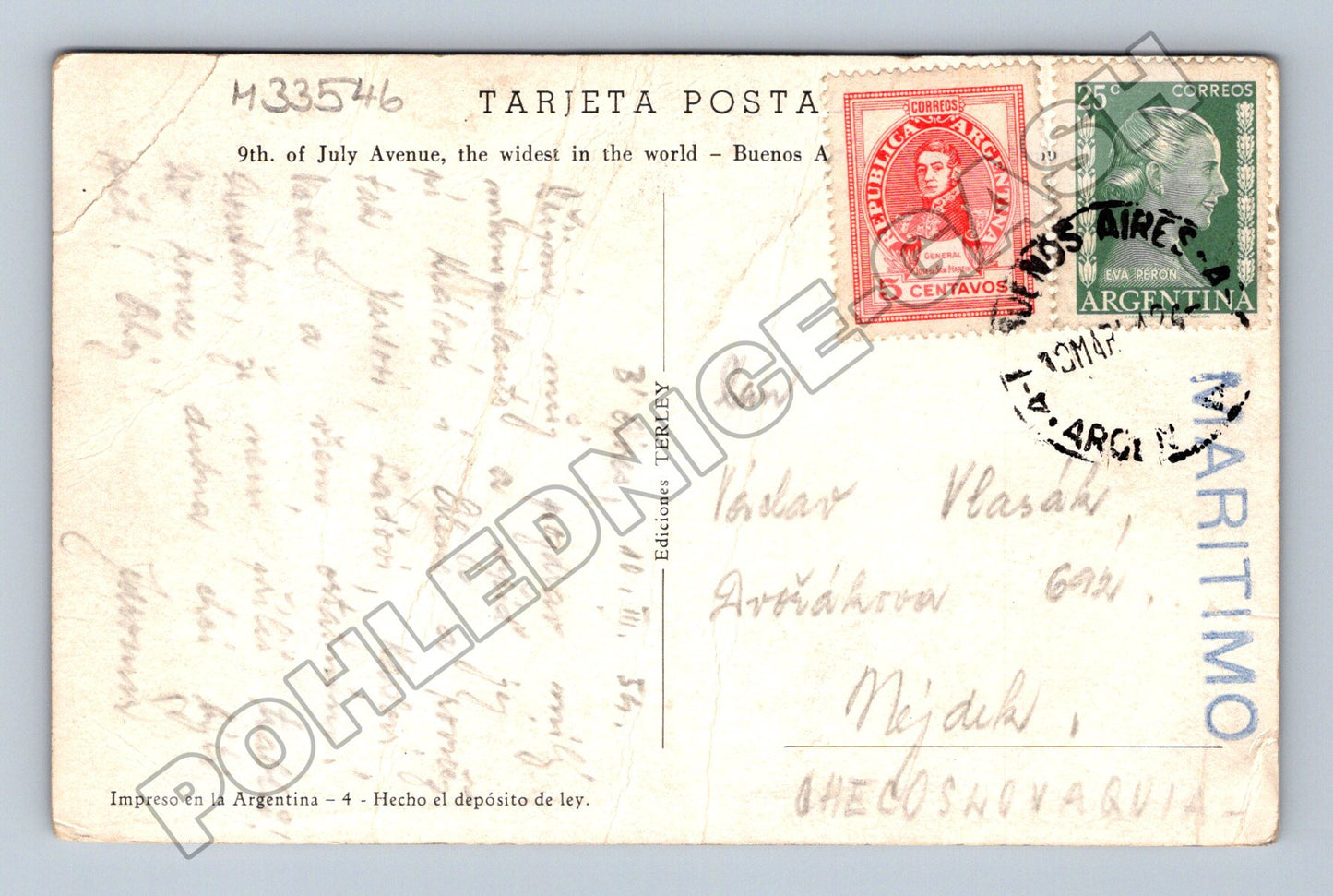 Pohlednice Argentina Buenos Aires Avenida 9 de Julio 1954 (M33546)