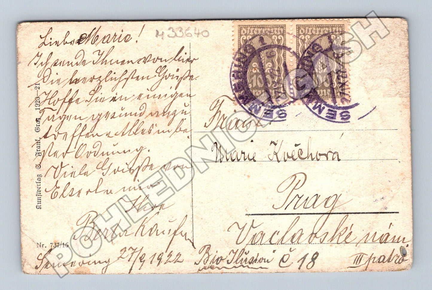 Pohlednice Rakousko Semmering Hotel Panhans 1922 (M33640)