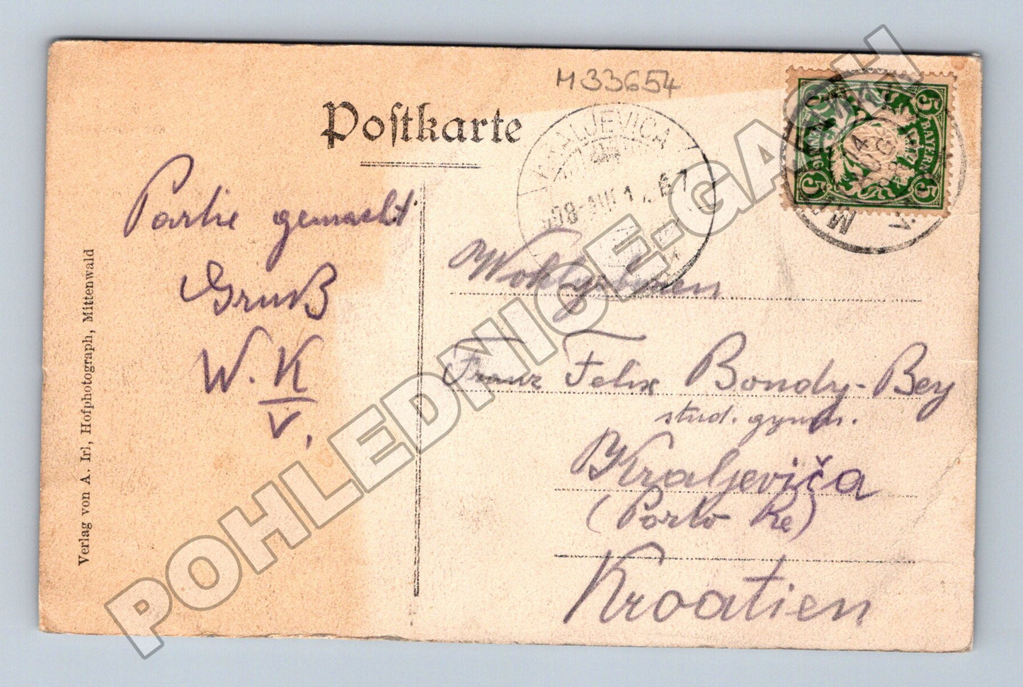 Pohlednice Německo Mittenwald město s horami 1907 (M33654)