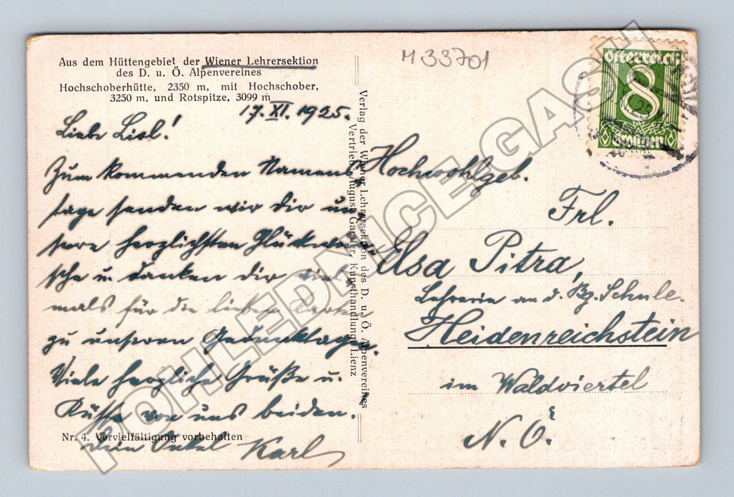 Pohlednice Rakousko Hochschoberhütte hory 1925 (M33701)