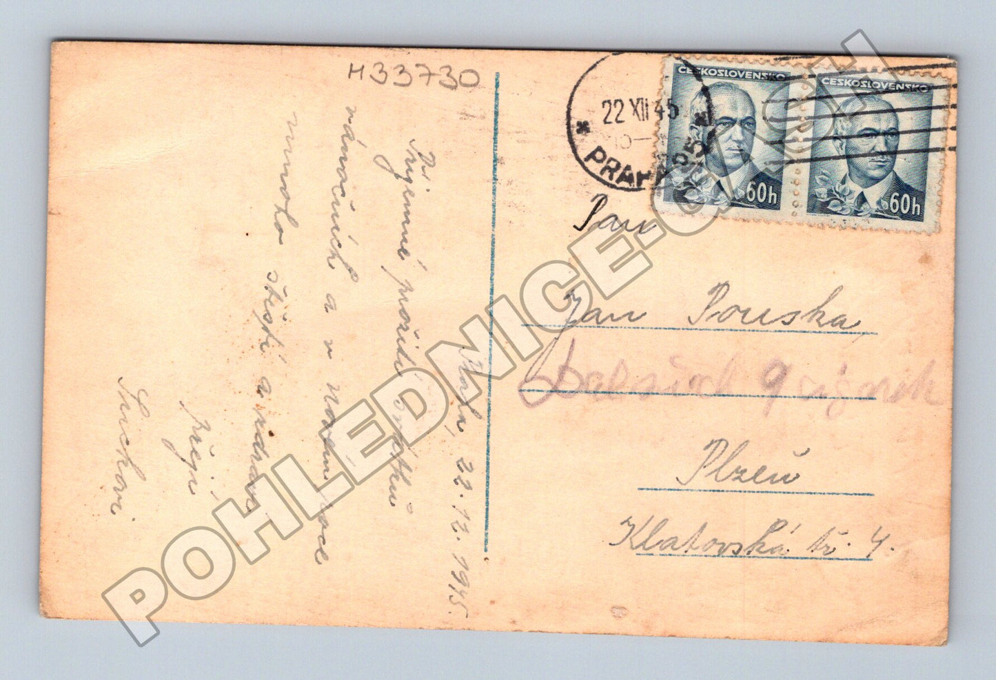 Pohlednice Vánoční svíčka a zvonky 1945 (M33730)