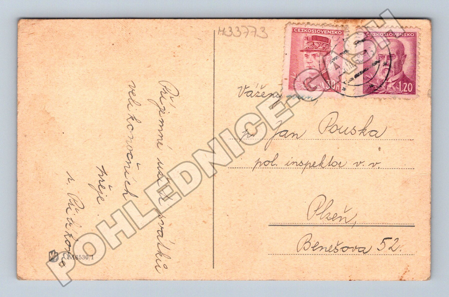 Pohlednice Velikonoce sněženky v Plzni 1945 (M33773)