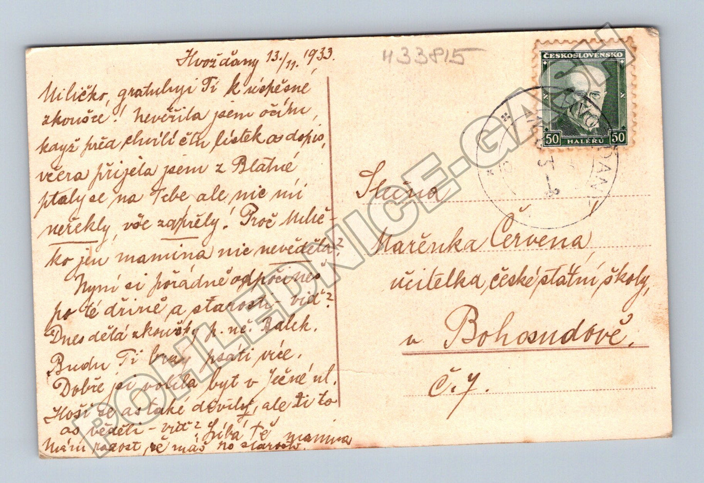 Pohlednice květiny zátiší 1933 (M33815)