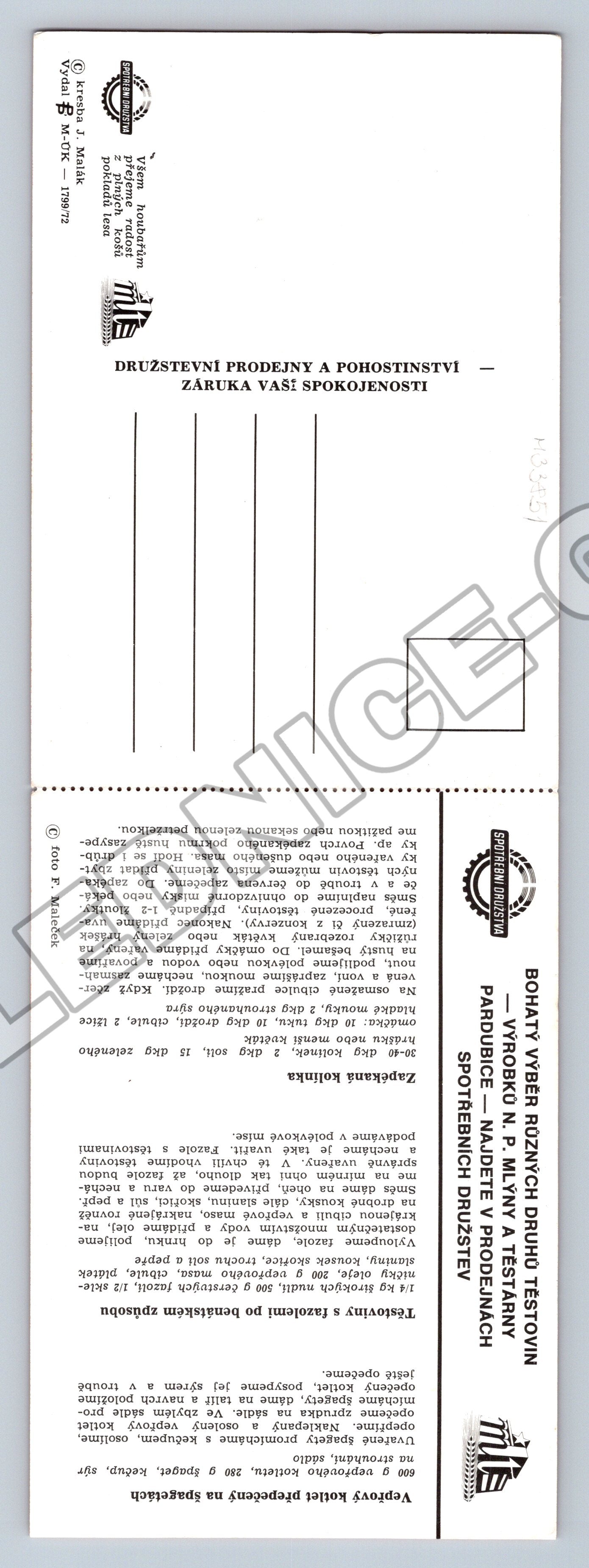 Pohlednice Recepty jídlo a kreslený motiv hub (M33851)