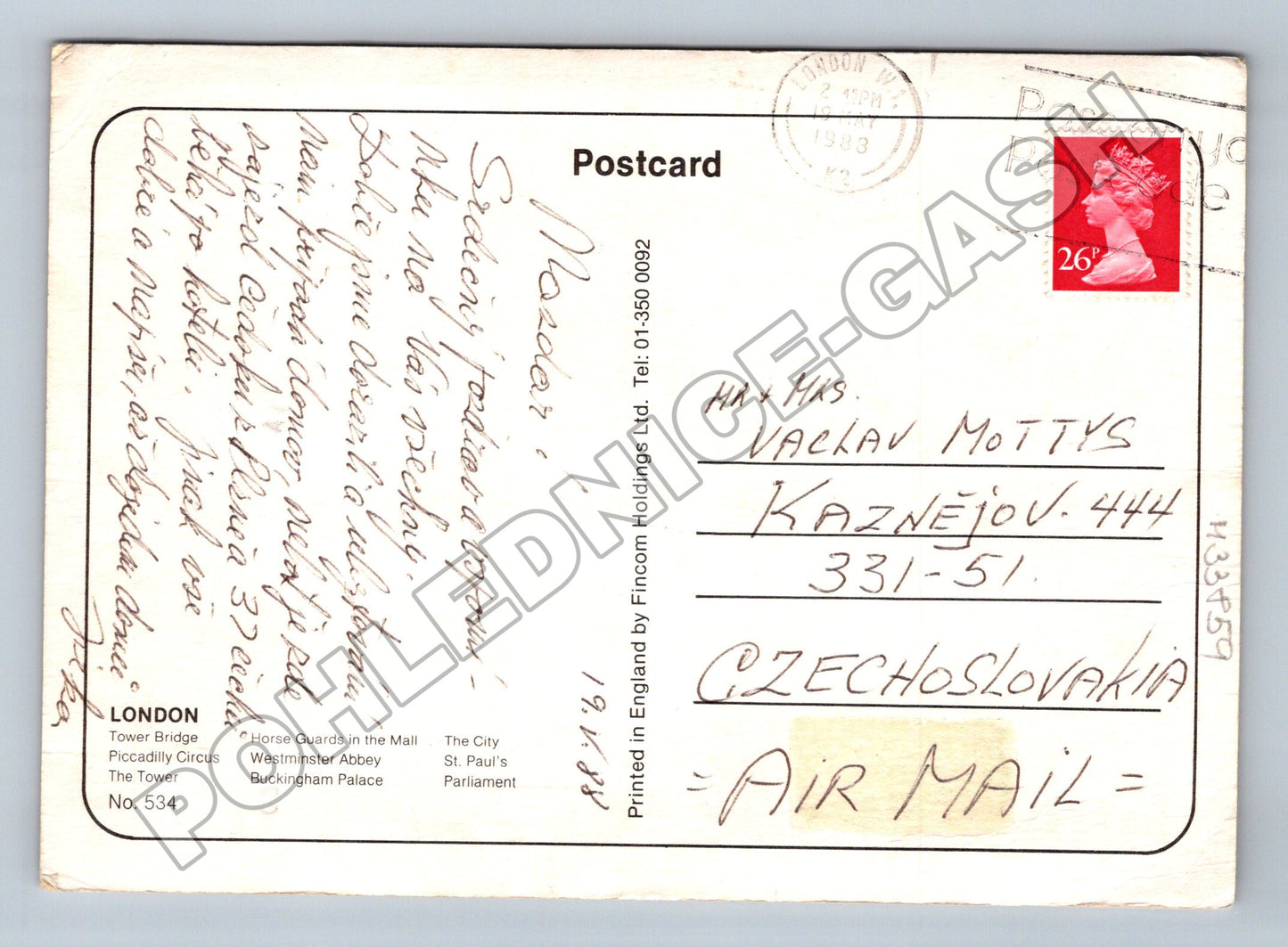 Pohlednice Velká Británie Londýn koláž památek 1983 (M33859)