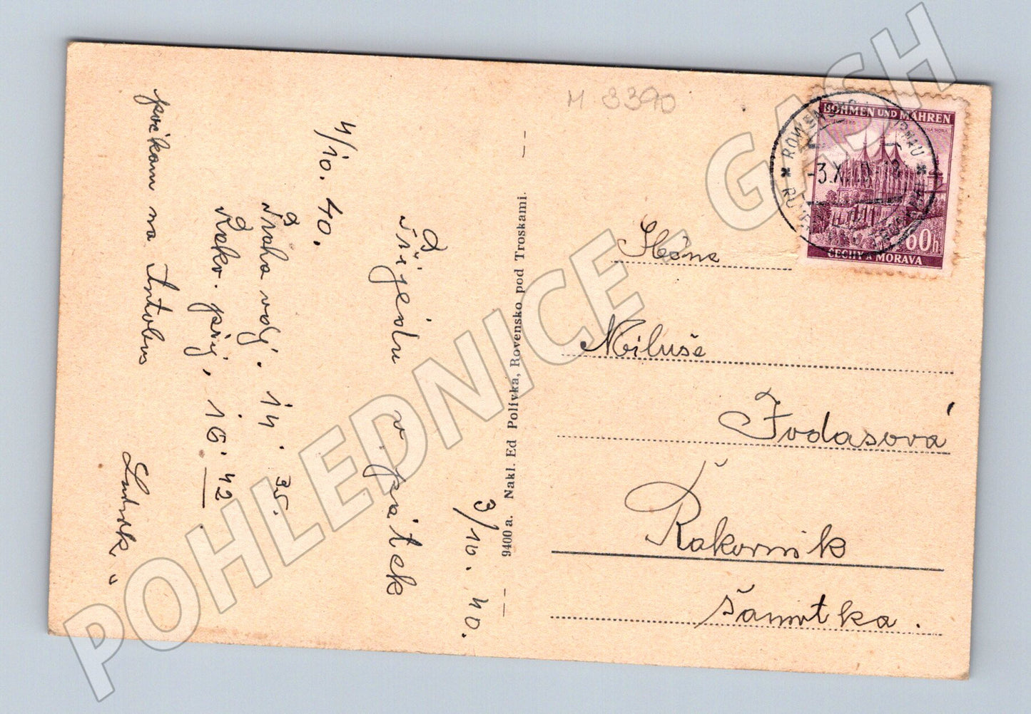 Pohlednice Trosky u Rovenska 1940 (M3390)