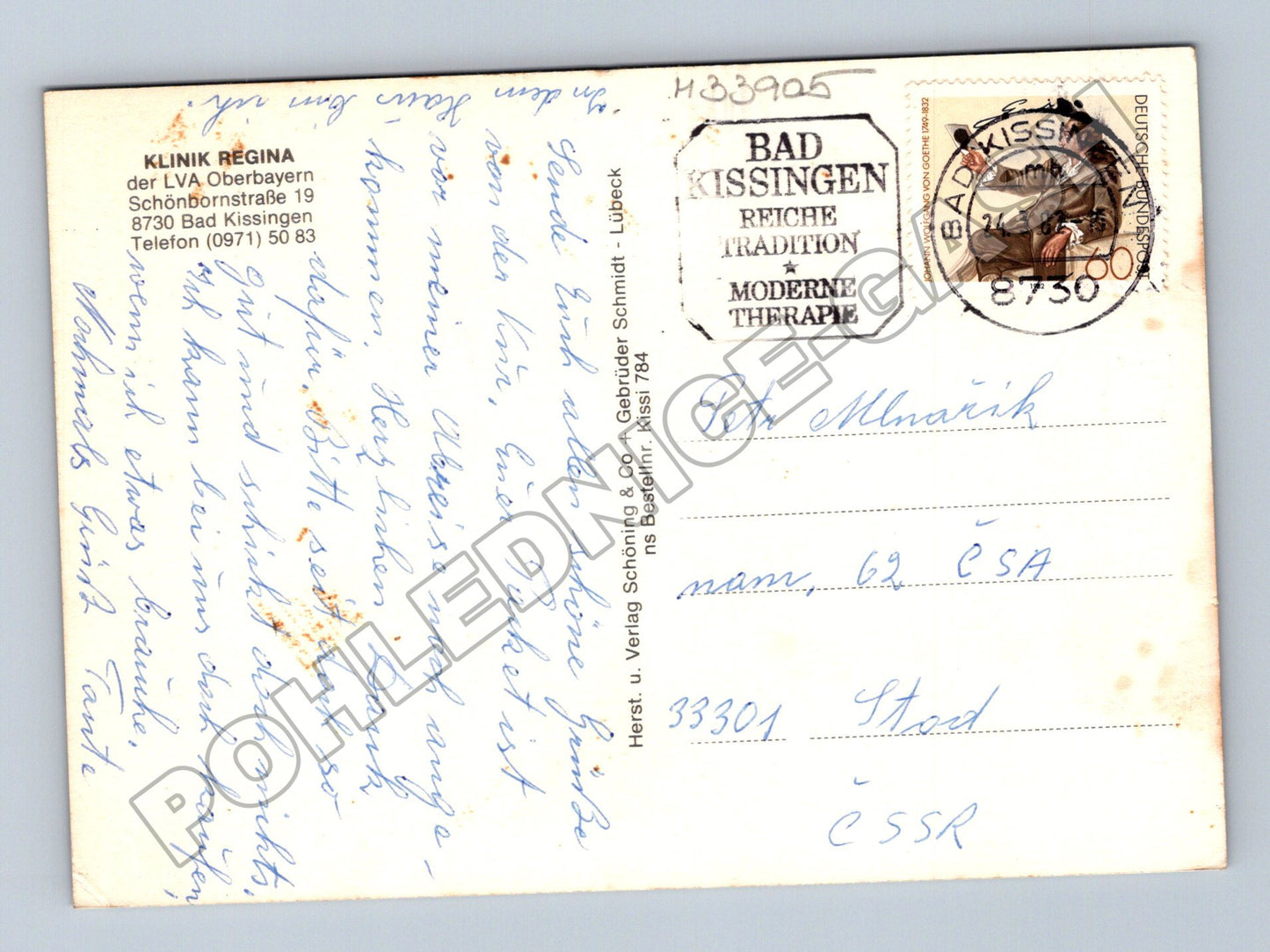 Pohlednice Německo Bad Kissingen Klinika Regina 1982 (M33905)