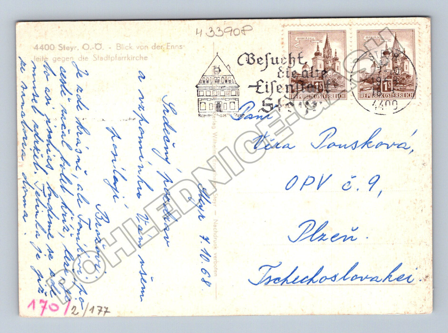Pohlednice Rakousko Steyr kostel 1968 (M33908)