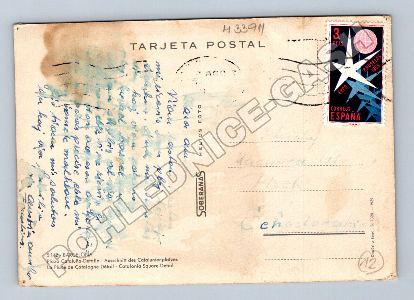 Pohlednice Španělsko Barcelona Plaza Cataluña 1959 (M33911)