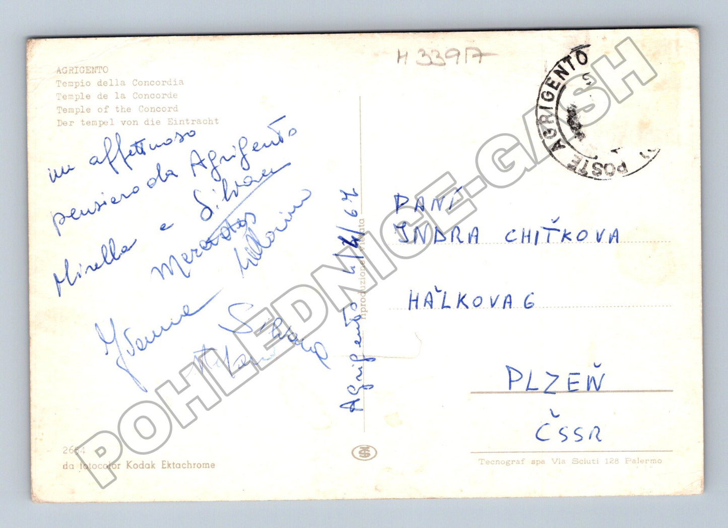 Pohlednice Itálie Agrigento Chrám Concordia 1967 (M33917)