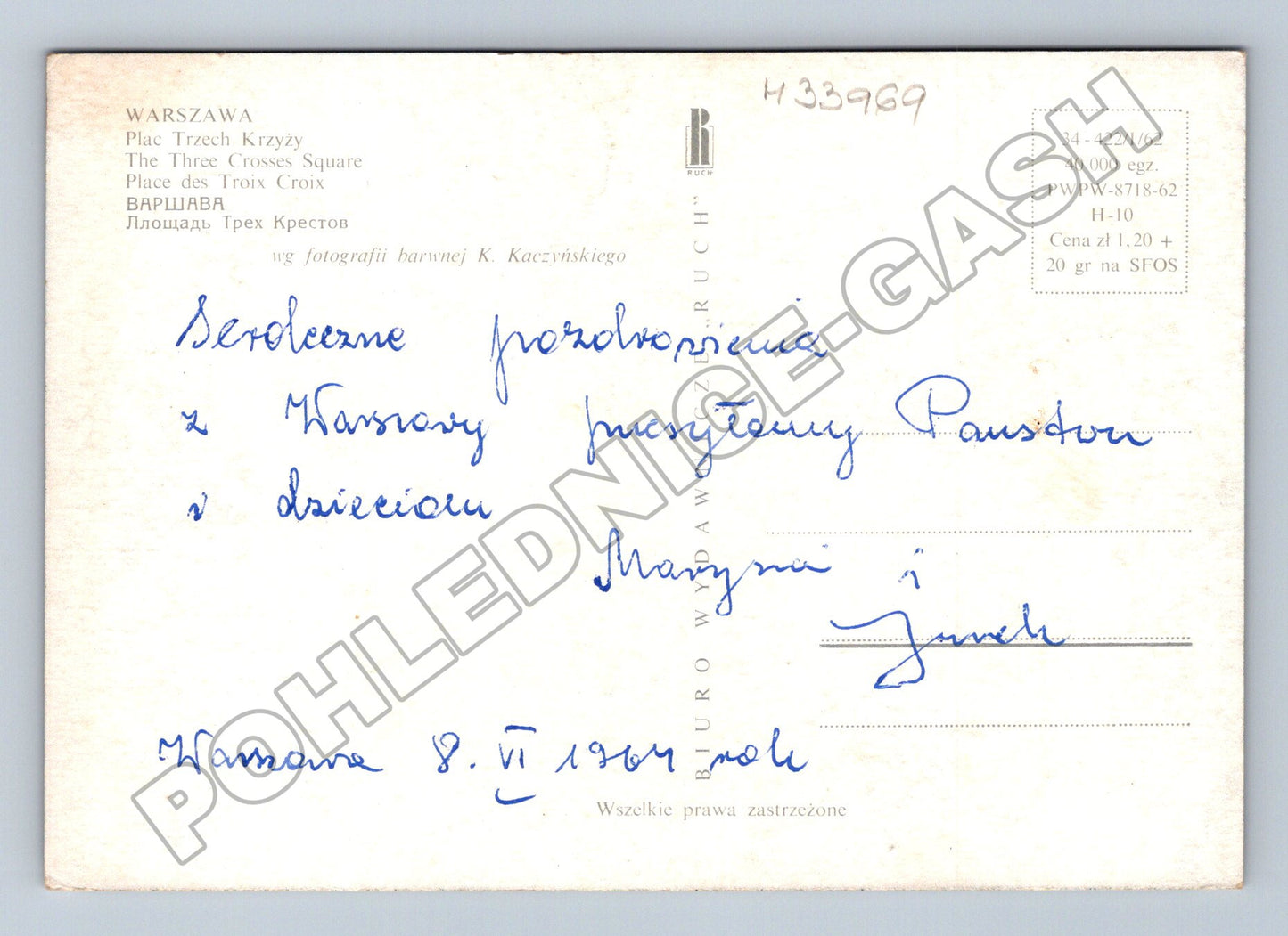 Pohlednice Polsko Varšava Plac Tří Křížů 1964 (M33969)