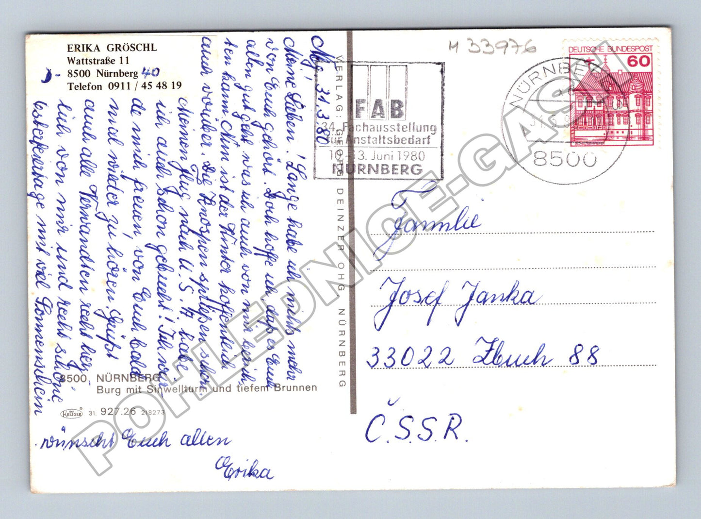 Pohlednice Německo Norimberk hrad Sinwellturm 1980 (M33976)