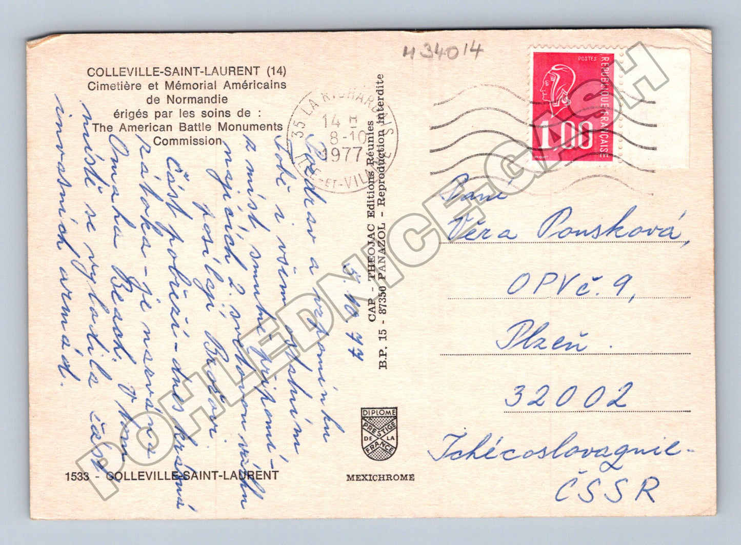 Pohlednice Francie Colleville-St-Laurent památník 1977 (M34014)