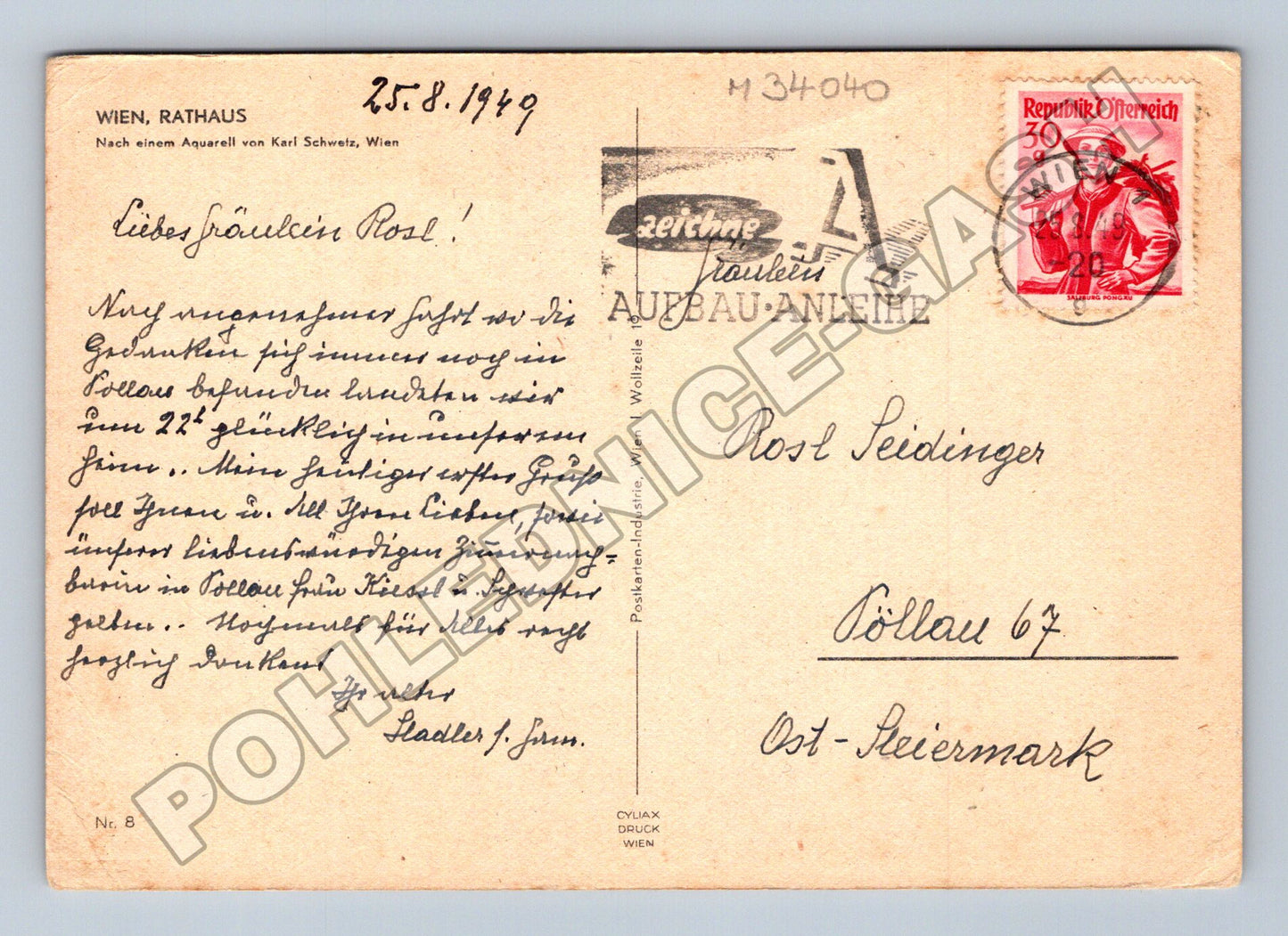 Pohlednice Rakousko Vídeň Radnice 1949 (M34040)