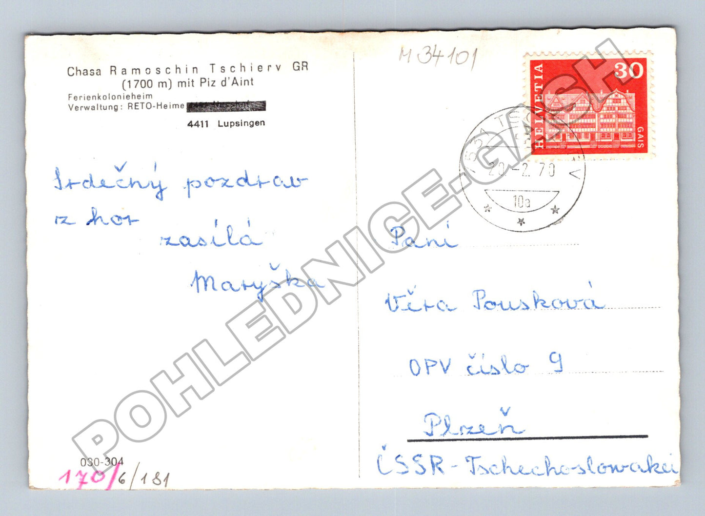 Pohlednice Švýcarsko Chasa Ramoschin Piz d'Aint 1973 (M34101)