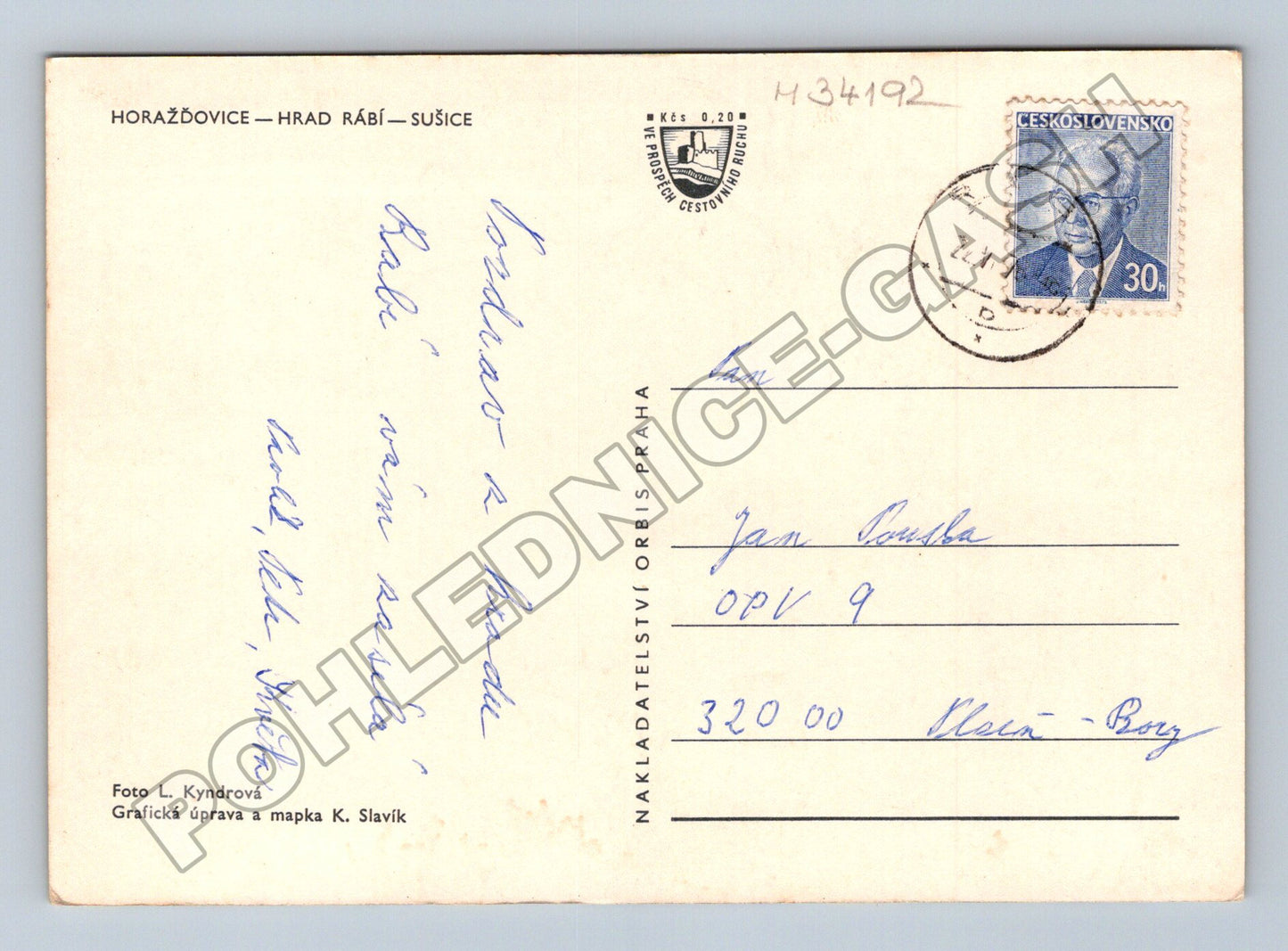 Pohlednice Horažďovice Hrad Rabí Sušice mapa 1970 (M34192)