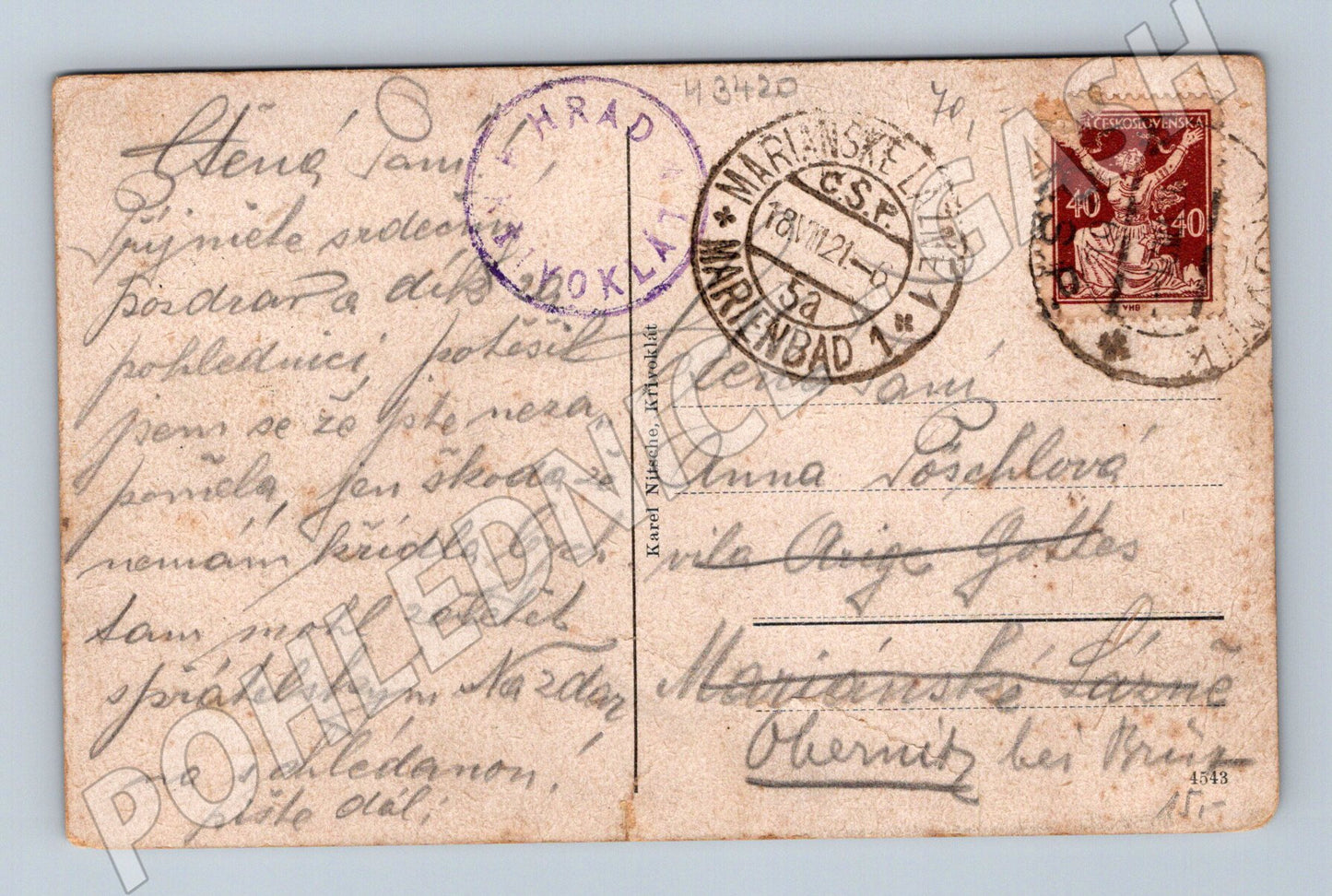 Pohlednice Křivoklát historický motiv 1921 (M3420)