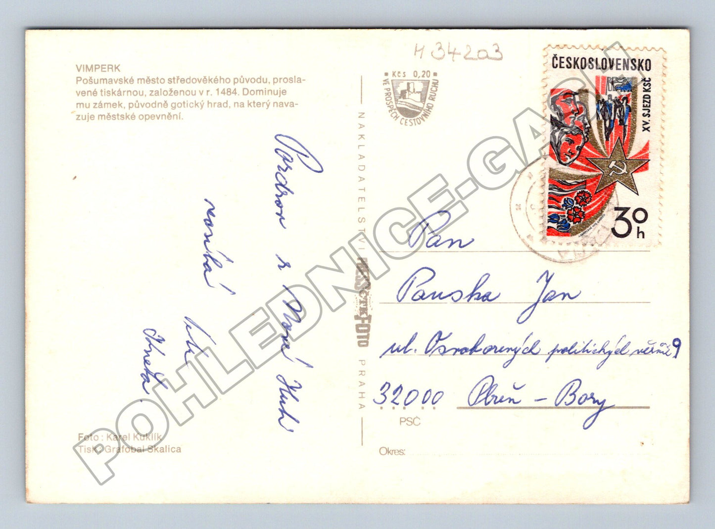 Pohlednice Vimperk zámek, Horní náměstí a město 1976 (M34203)