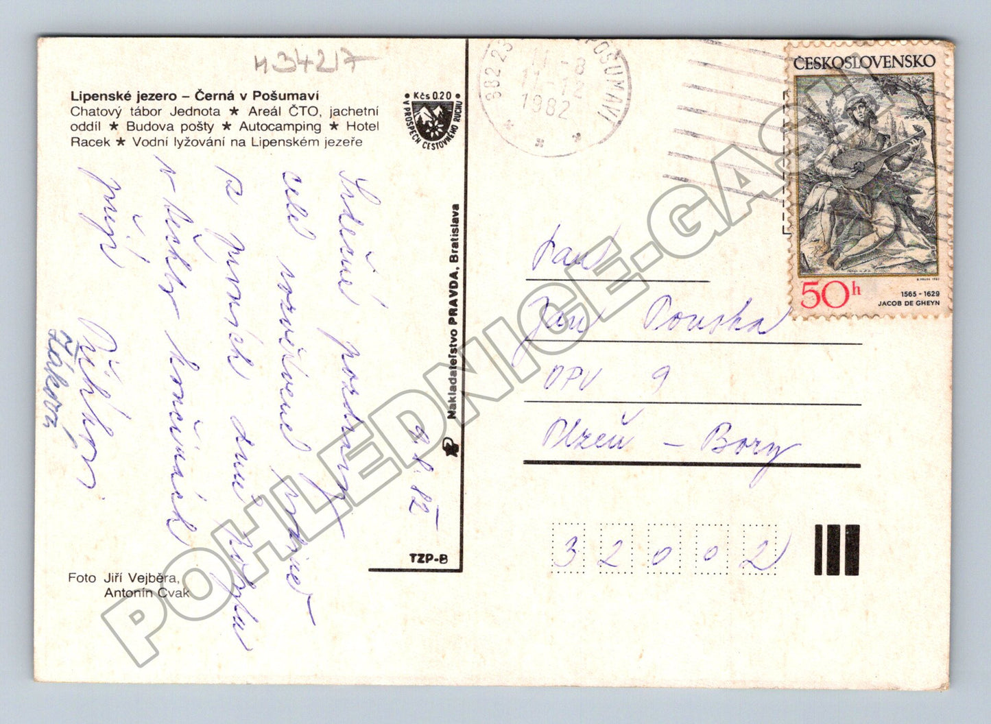 Pohlednice Černá v Pošumaví Lipenské jezero 1982 (M34217)