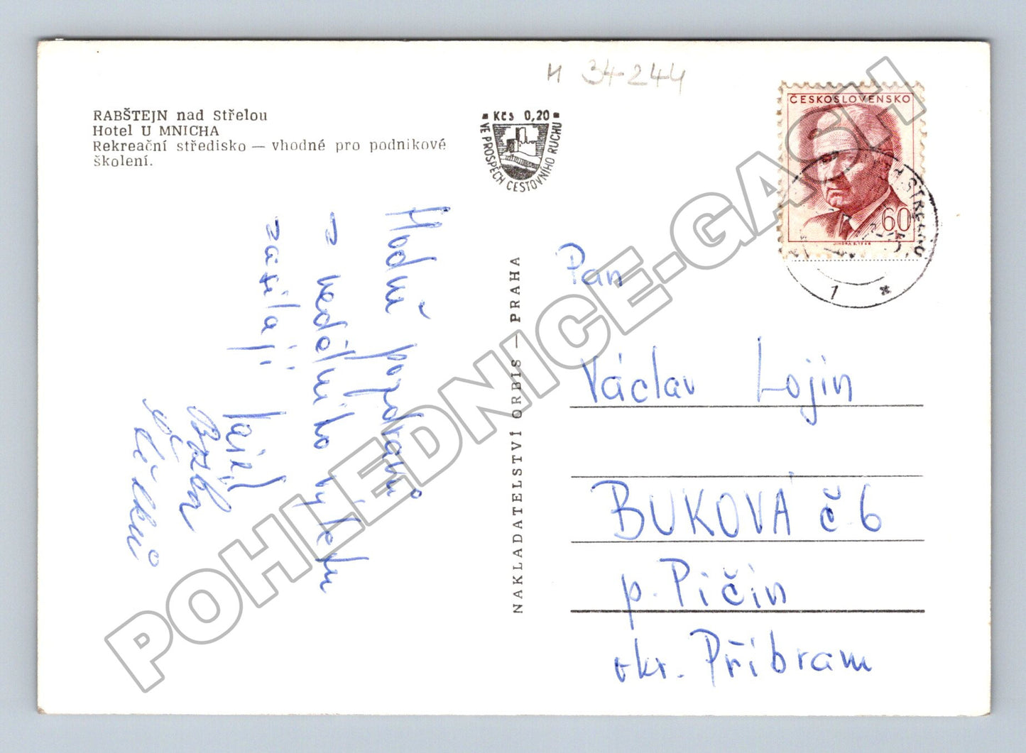 Pohlednice Rabštejn nad Střelou Hotel U Mnicha 1950s (M34244)