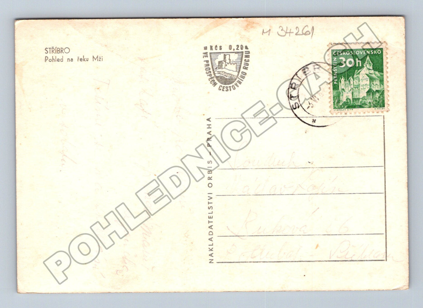 Pohlednice Stříbro pohled na řeku Mži 1940 (M34261)