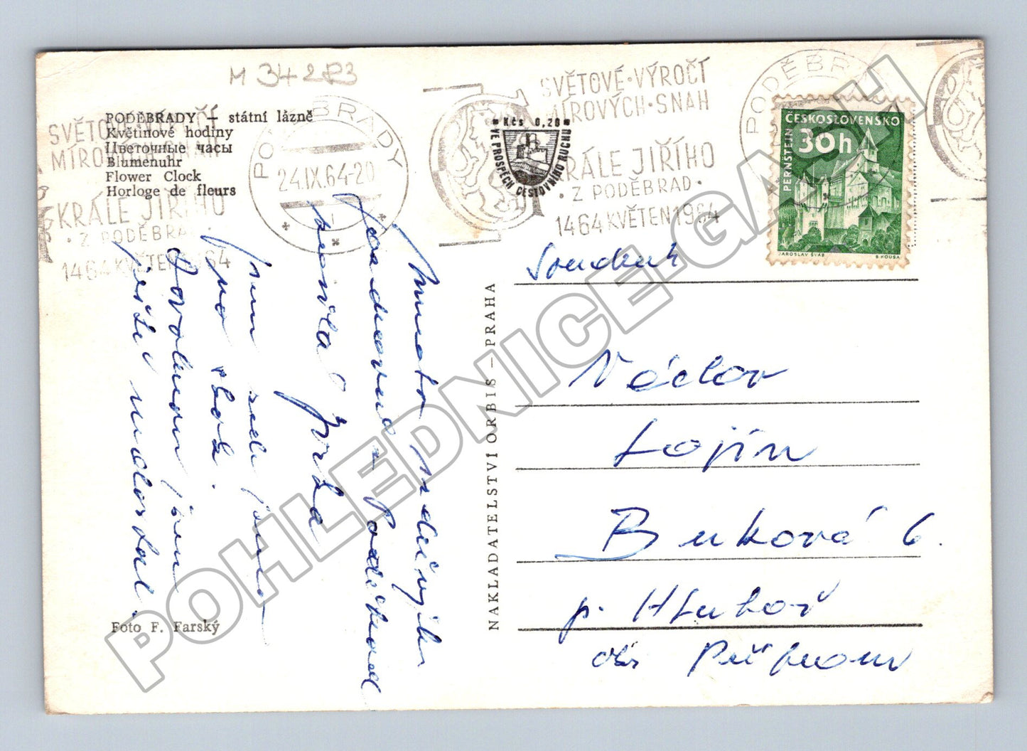 Pohlednice Poděbrady Květinové hodiny Lid u zdraví 1944 (M34283)