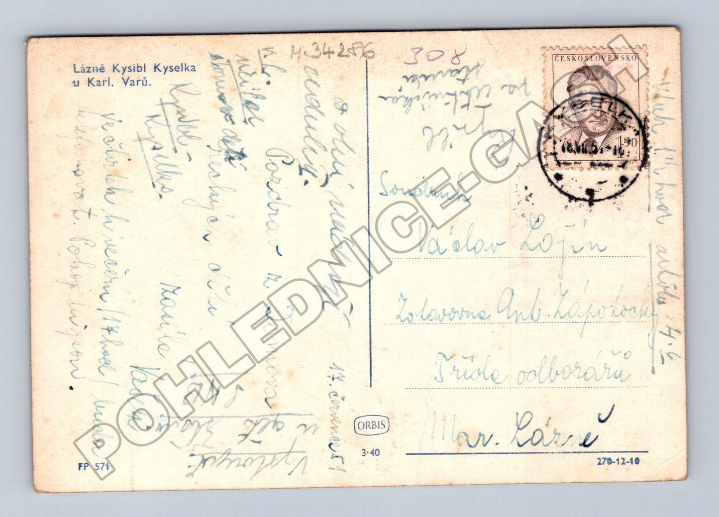 Pohlednice Kyselka lázeňský dům (hotel) 1950 (M34286)