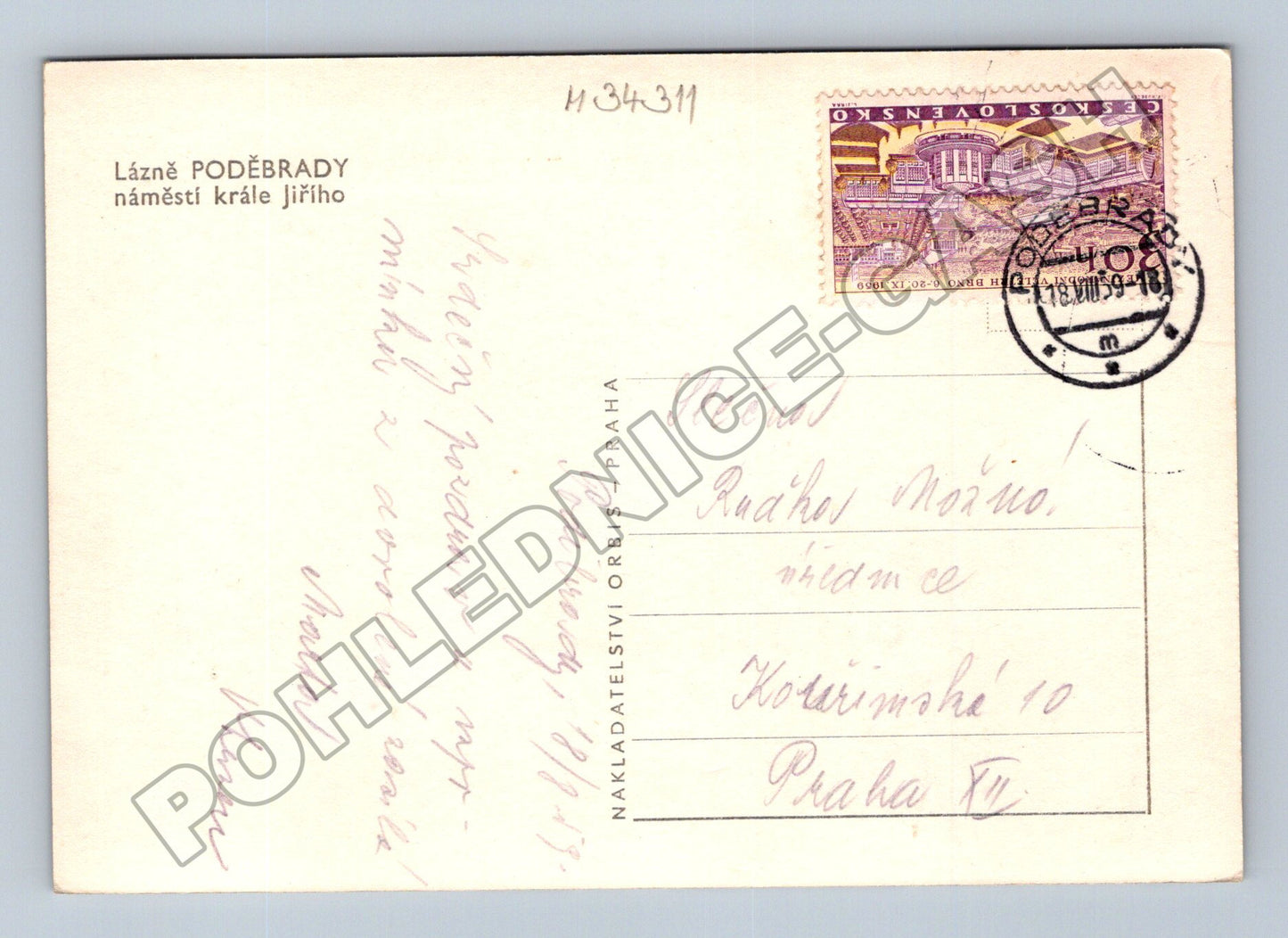Pohlednice Poděbrady náměstí krále Jiřího 1959 (M34311)
