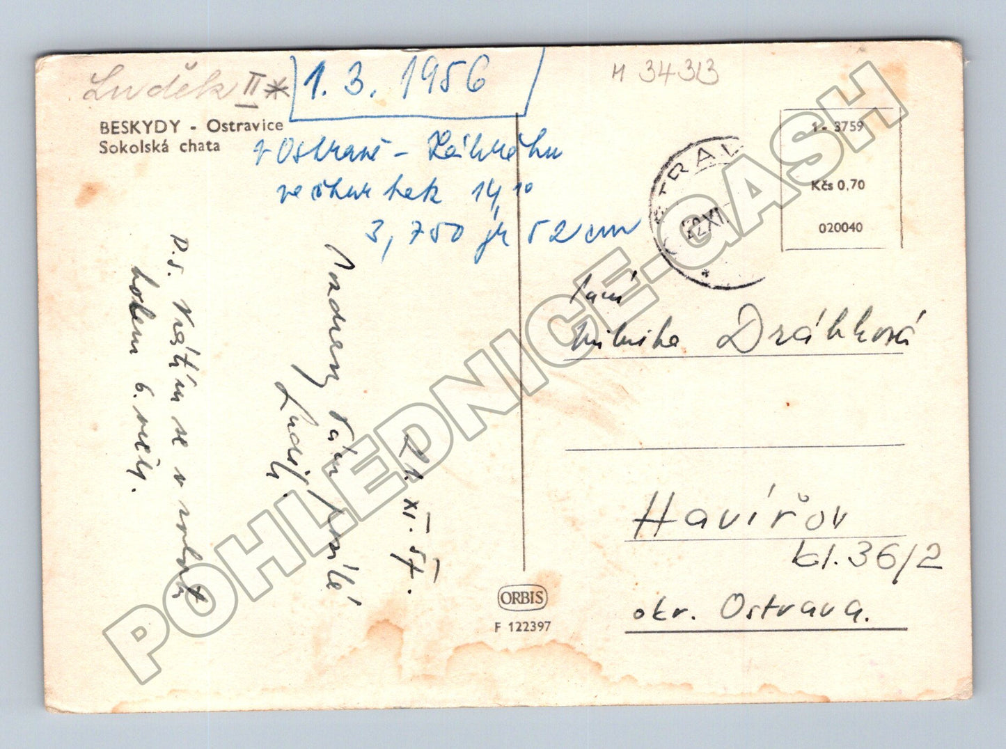 Pohlednice Beskydy Ostravice Sokolská chata 1956 (M34313)