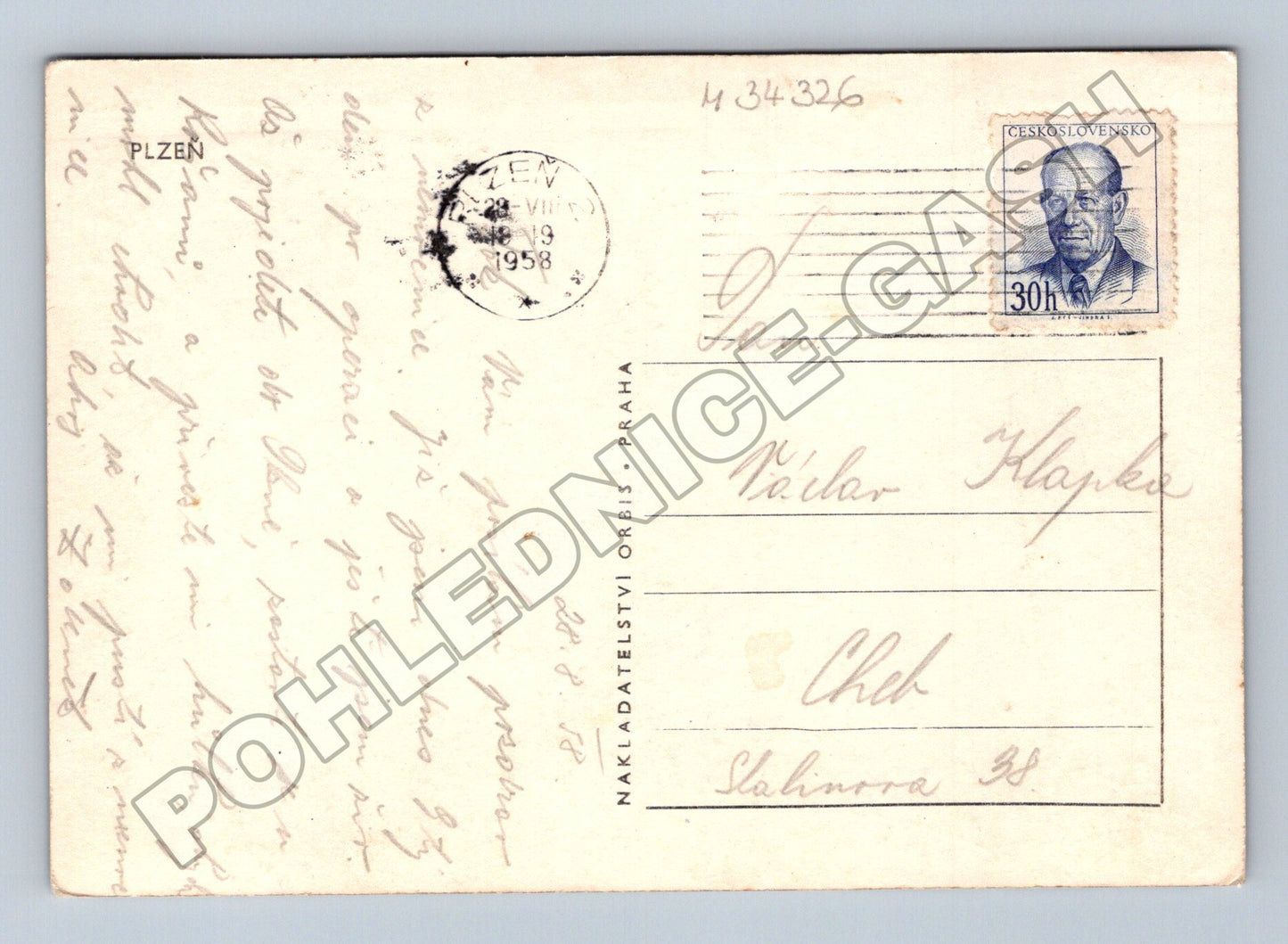 Pohlednice Plzeň řeka s mostem a budovami 1958 (M34326)