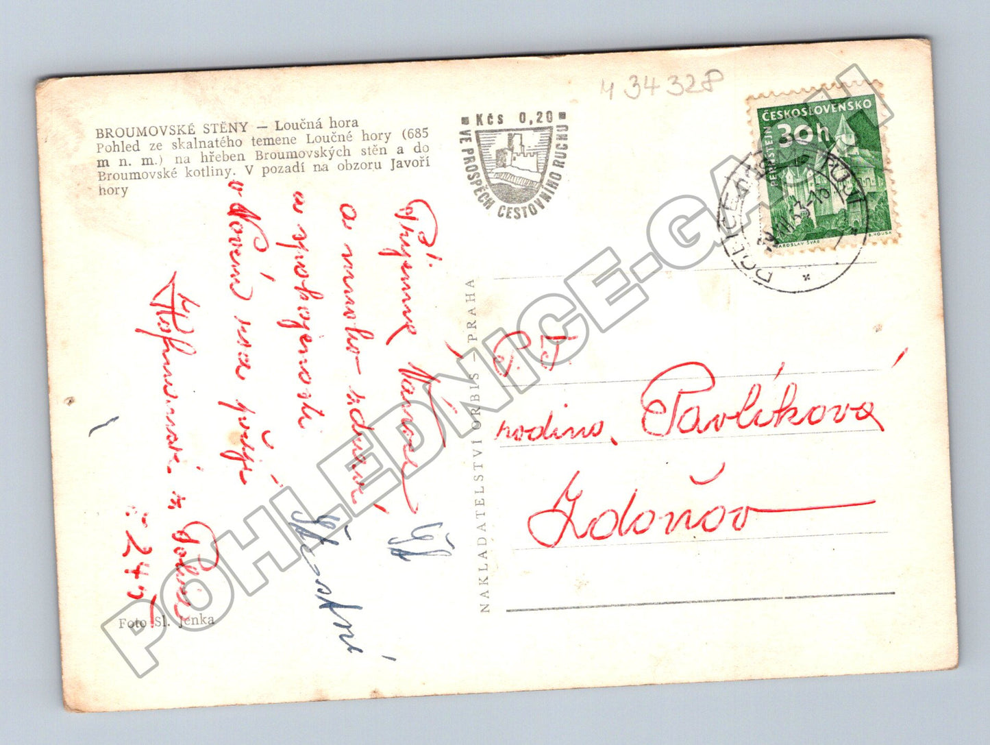 Pohlednice Broumovské stěny Loučná hora 1955 (M34328)