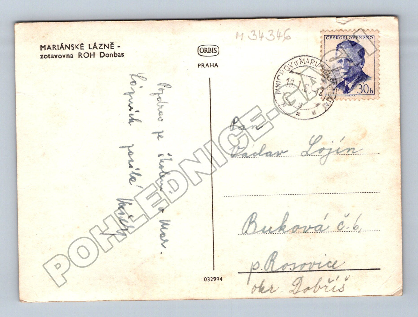 Pohlednice Mariánské Lázně zasněžená ulice 1951 (M34346)