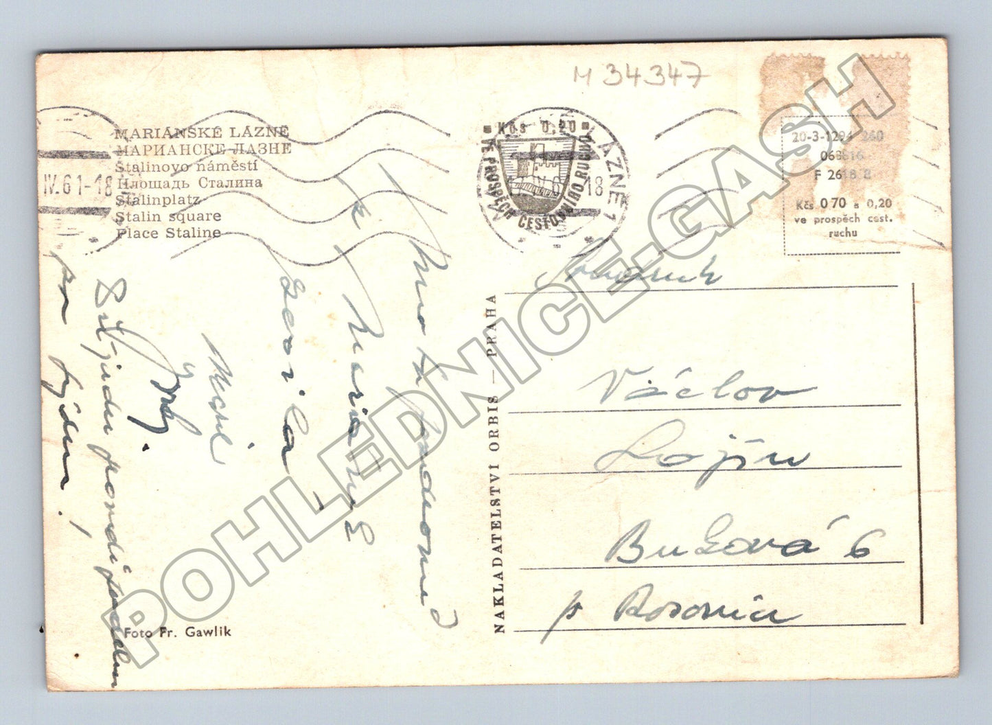 Pohlednice Mariánské Lázně Stalinovo náměstí 1953 (M34347)