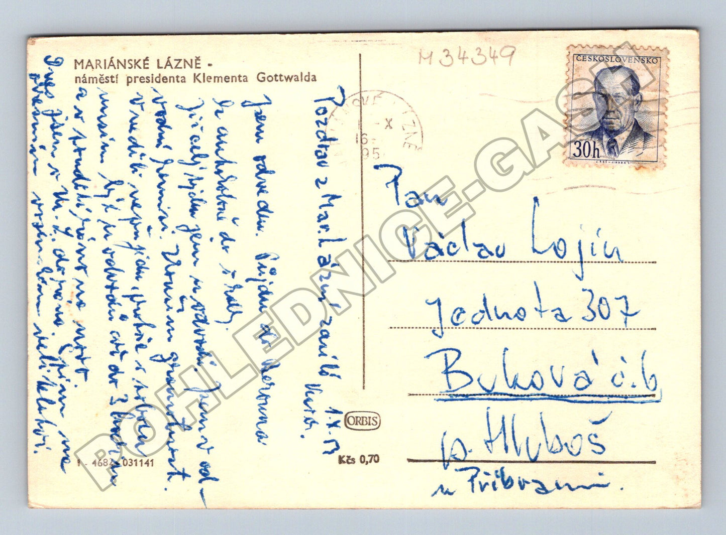 Pohlednice Mariánské Lázně nám. Klementa Gottwalda 195X (M34349)