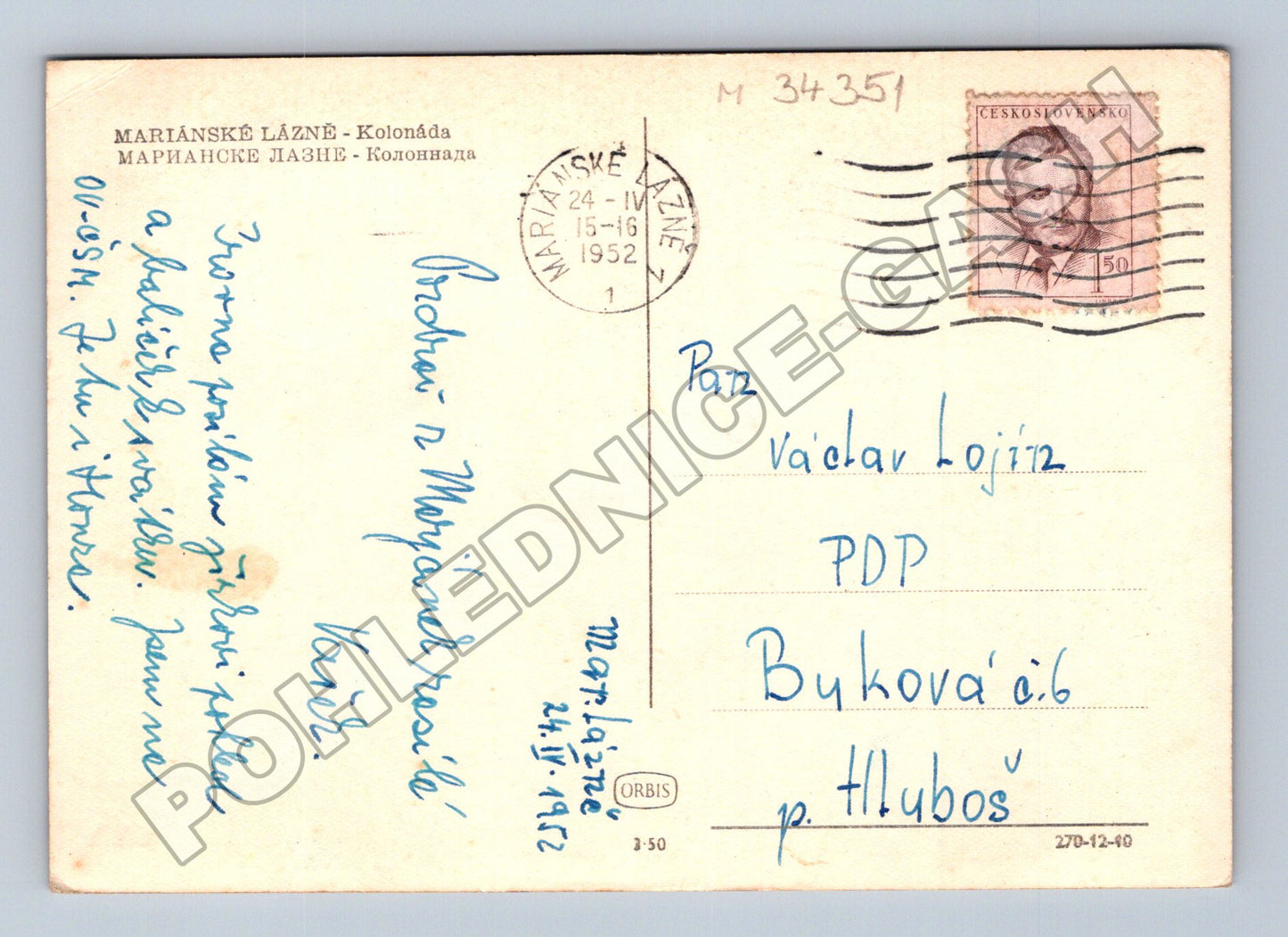 Pohlednice Mariánské Lázně Kolonáda lidé 1952 (M34351)